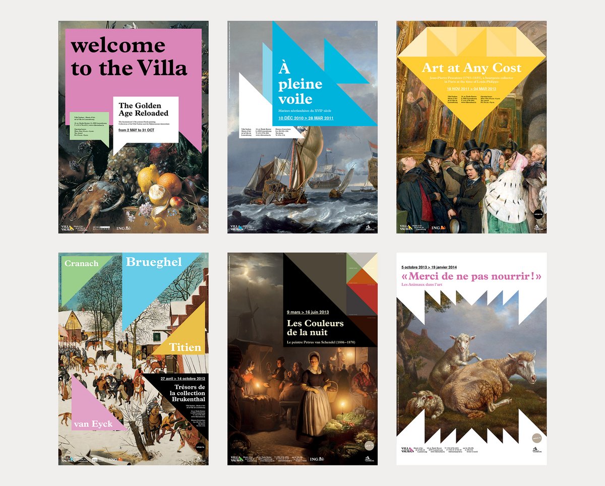 6 posters with the Villa Vauban brand identity